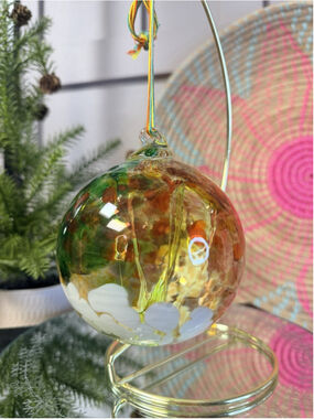 Kitras Art Glass Tree of Enchantment Hand Blown Ornament Earth Green Yellow 4”